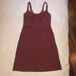 Loft size 0, striped black & pink sleeveless fitted dress. Cute, date night, fun